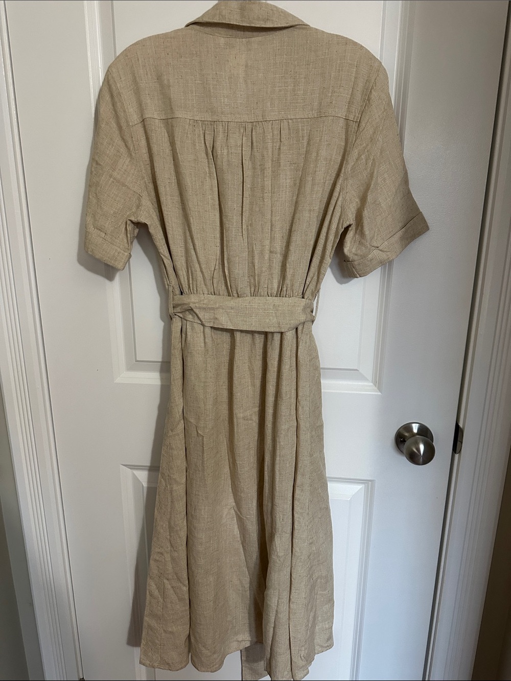 Sz M⭐️NWT APRICOT Stone Linen Blend Button-Front Midi Shirt Dress - Picture 11 of 12